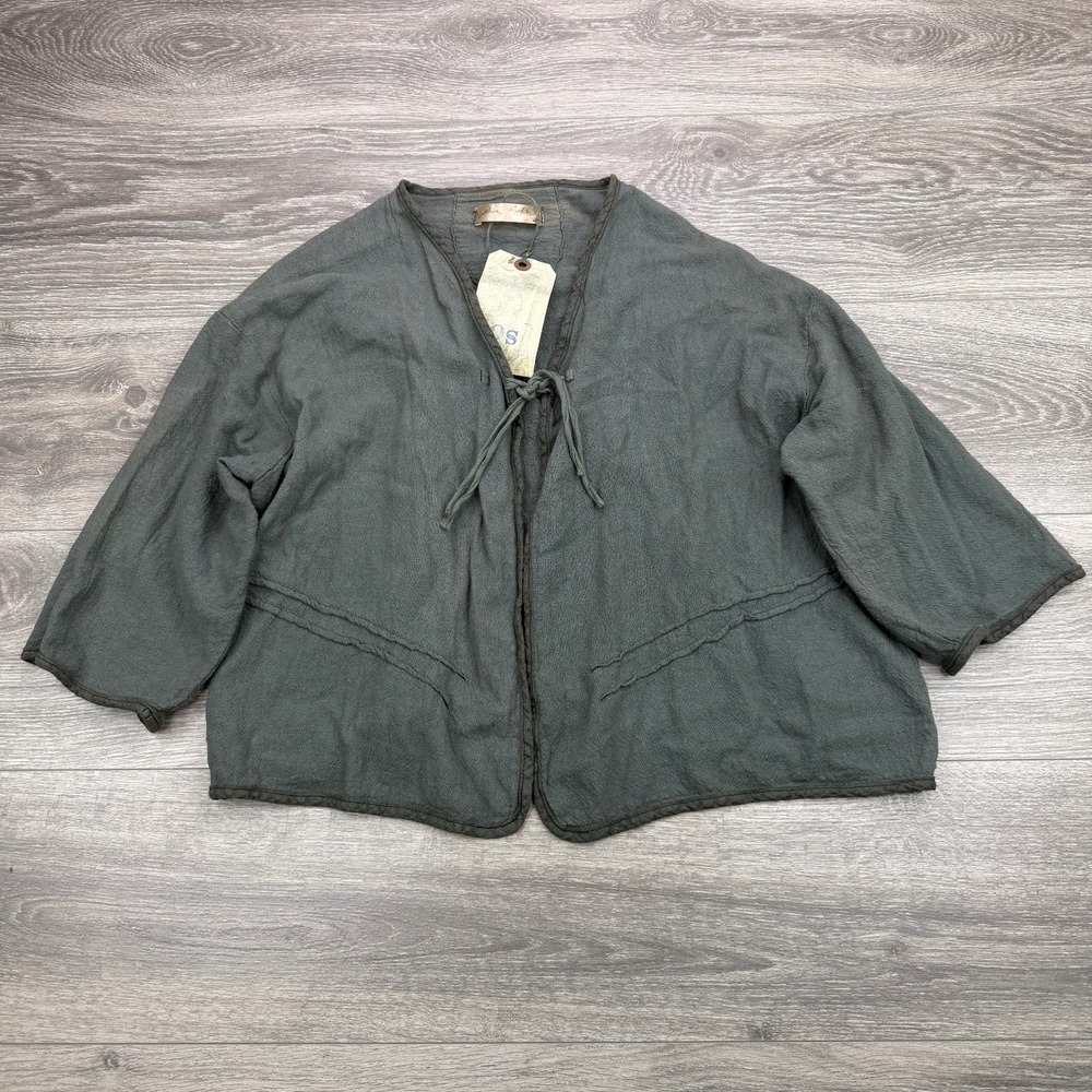 Cynthia Ashby Jacket Womens OS Green Lagenlook Art To Wear Tie Front Bohemian